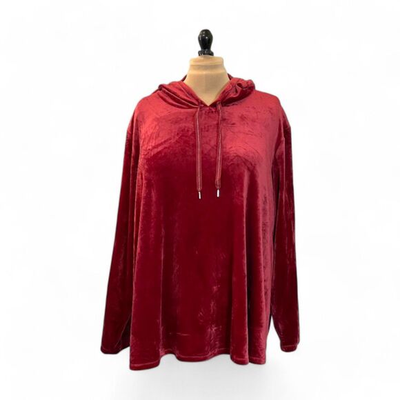 LIVI Long-Sleeve Velour Hoodie, Rhubarb Red. Size 34/36 - Picture 1 of 7